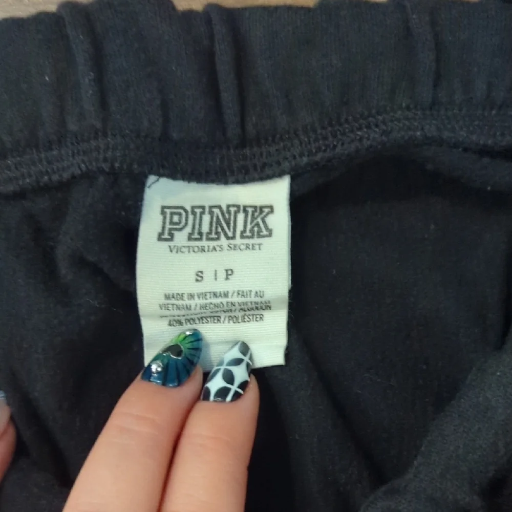 PINK Victoria's Secret Black Track Pants with White Logo - Picture 2 of 4